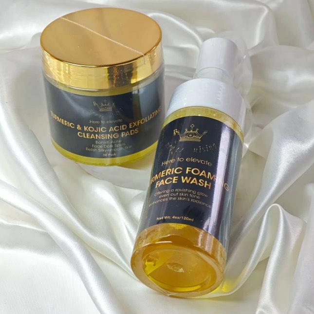 Royal Rising Kojic Acid Exfoliating Cleansing Pads And Turmeric Foaming Face Wash