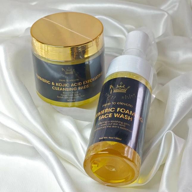 Royal Rising Kojic Acid Exfoliating Cleansing Pads And Turmeric Foaming Face Wash