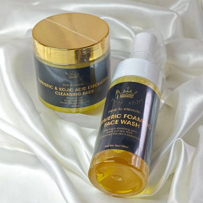Royal Rising Kojic Acid Exfoliating Cleansing Pads And Turmeric Foaming Face Wash